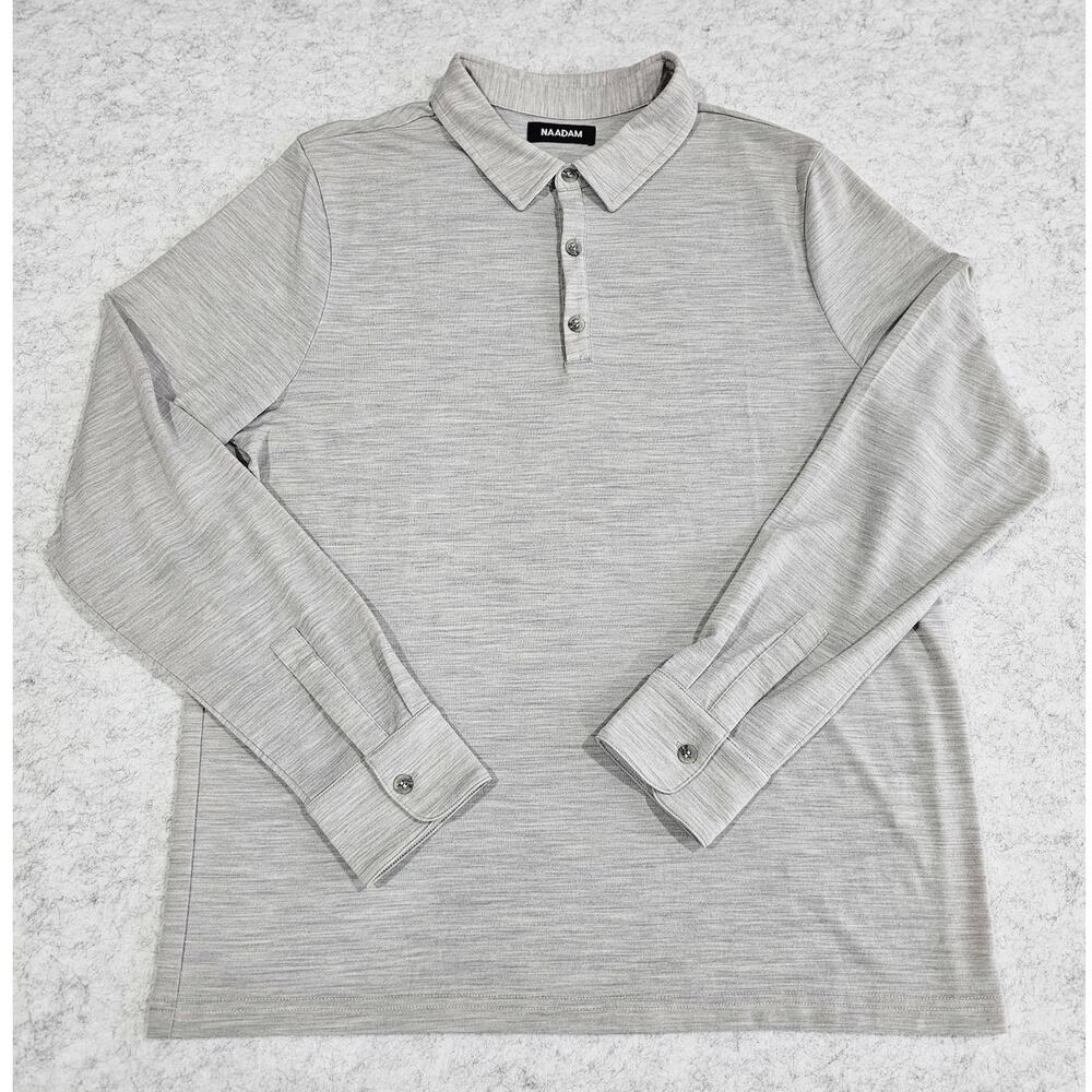 Naadam ultralight polo shirt in a light heather grey. Long Sleeve, Mens Sz M